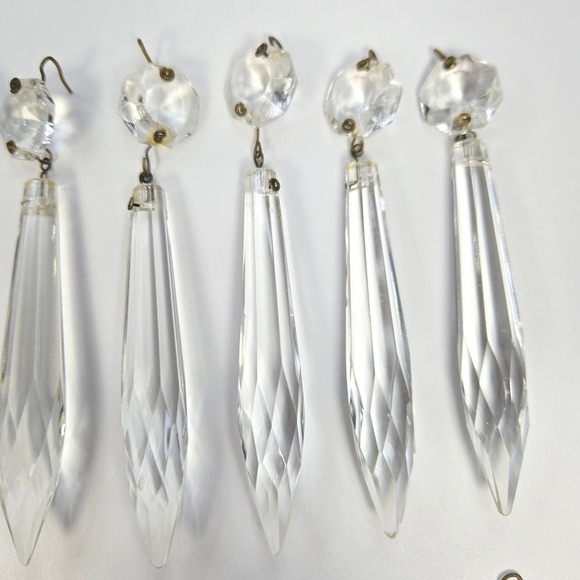 20 Vintage Glass Crystal Spears Prisms Faceted Icicle Pendant Lamp Chandelier - Picture 4 of 7